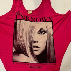 Hot Pink Graphic Tank Top with 'Mrs. Unknown' Print
